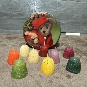 Lot Of 9 Vintage Glitter Gumdrop Candles W/teddy Bear Storage Tin